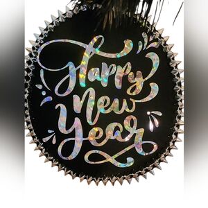 Black and Silver Happy New Year Party Decoration Military Style Hat